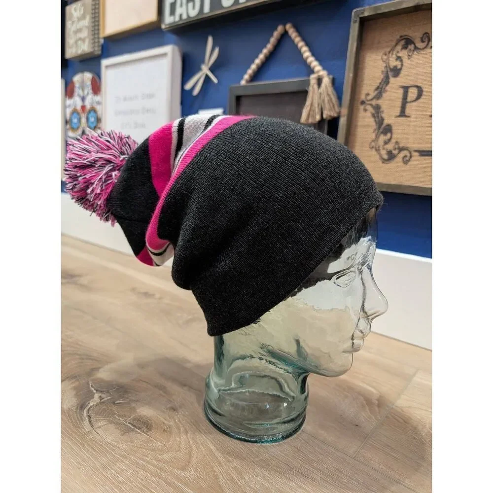 New York Pink Navy Pom Pom Beanie Hat Women’s Winter Knit Cap READ